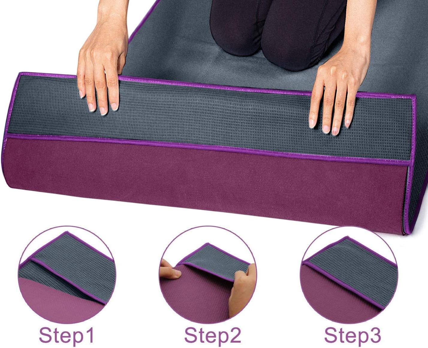 image:imageHeathyoga Hot Yoga Towel Non Slip Microfiber Non Slip Yoga Mat Towel Exclusive Corner Pockets Design DualGrip Sweat Absorbent Perfect for Hot Yoga Bikram Pilates and Yoga MatsCharcoal