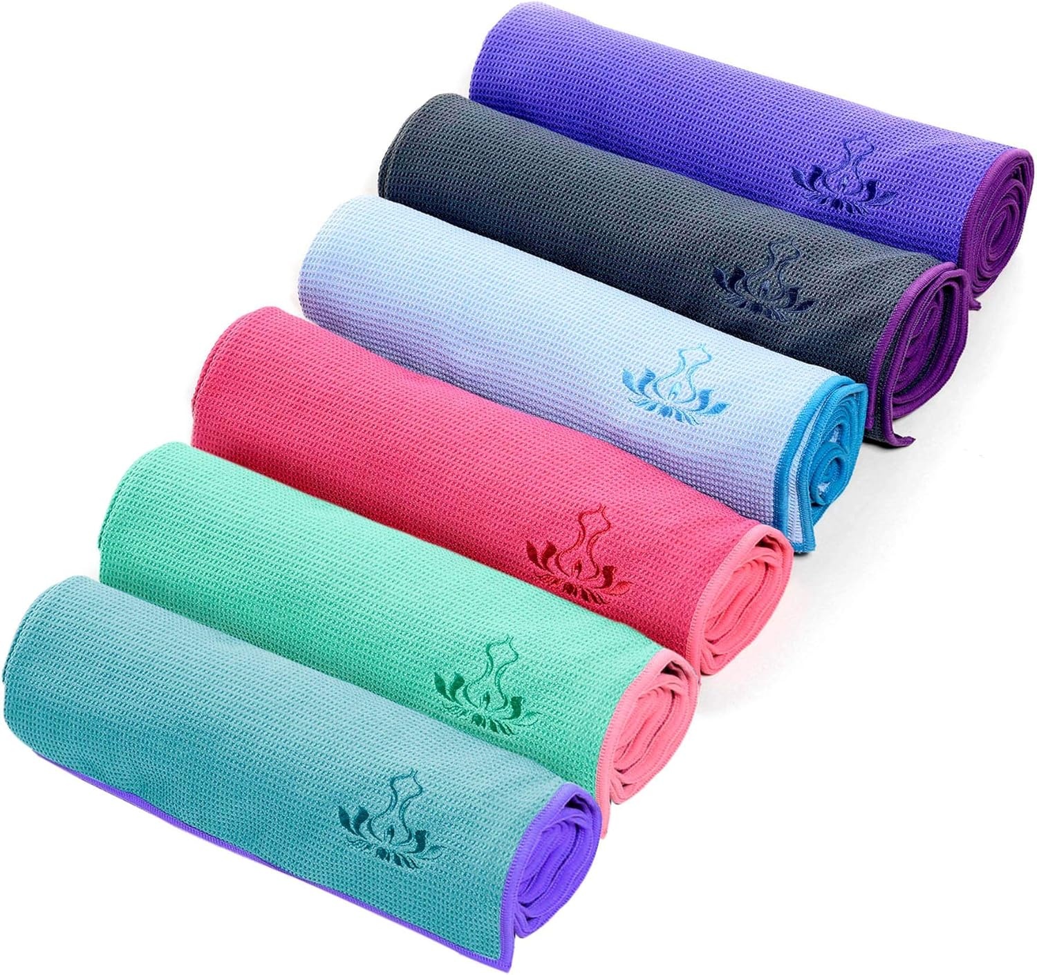 image:imageHeathyoga Hot Yoga Towel Non Slip Microfiber Non Slip Yoga Mat Towel Exclusive Corner Pockets Design DualGrip Sweat Absorbent Perfect for Hot Yoga Bikram Pilates and Yoga MatsTeal
