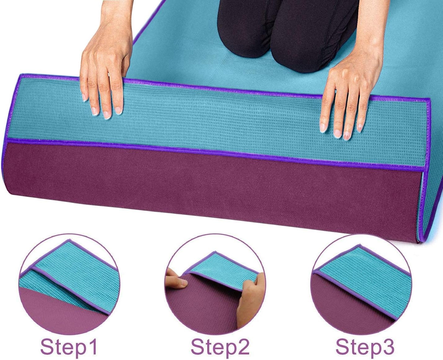 image:imageHeathyoga Hot Yoga Towel Non Slip Microfiber Non Slip Yoga Mat Towel Exclusive Corner Pockets Design DualGrip Sweat Absorbent Perfect for Hot Yoga Bikram Pilates and Yoga MatsTeal