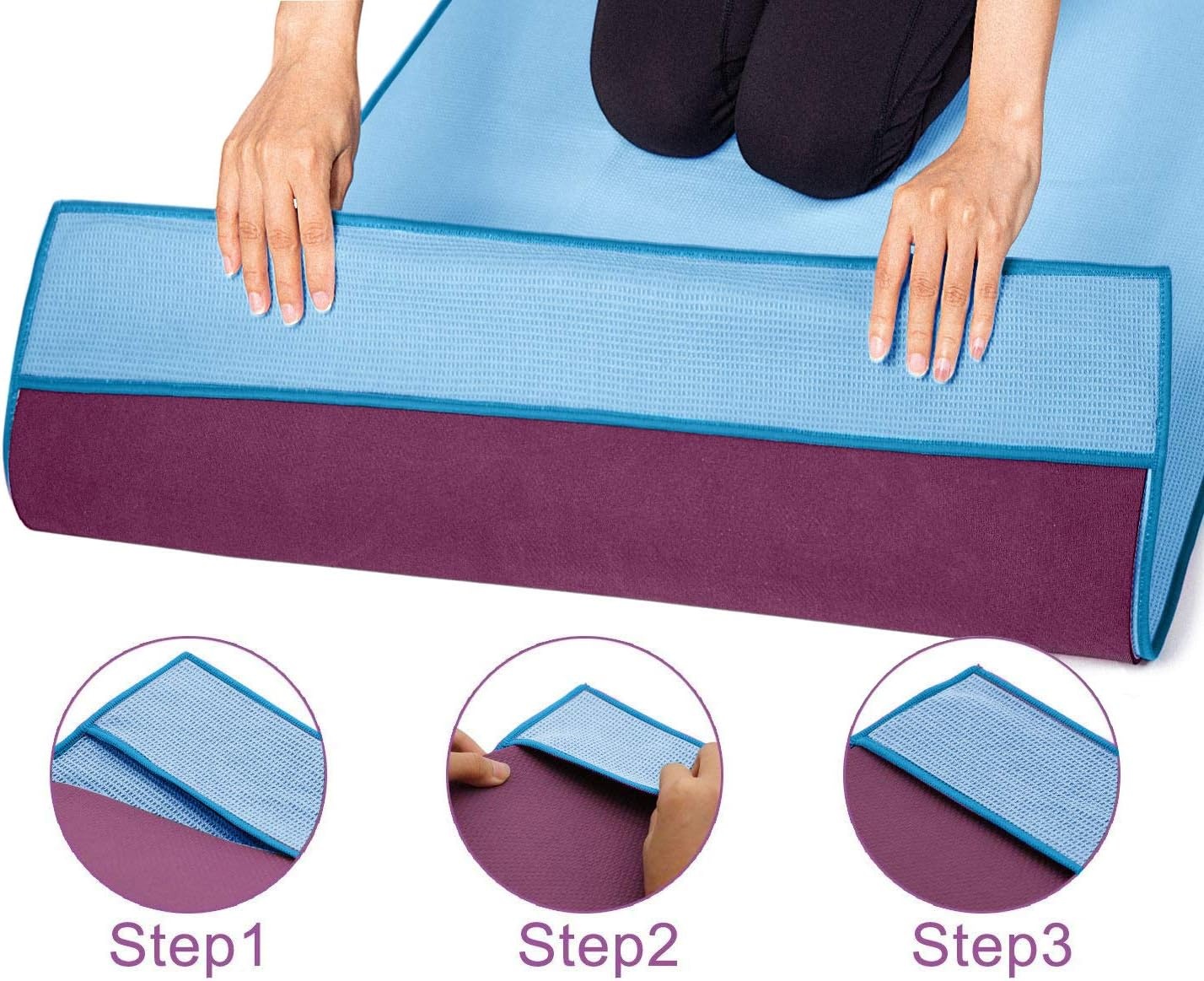 image:imageHeathyoga Hot Yoga Towel Non Slip Microfiber Non Slip Yoga Mat Towel Exclusive Corner Pockets Design DualGrip Sweat Absorbent Perfect for Hot Yoga Bikram Pilates and Yoga MatsBlue