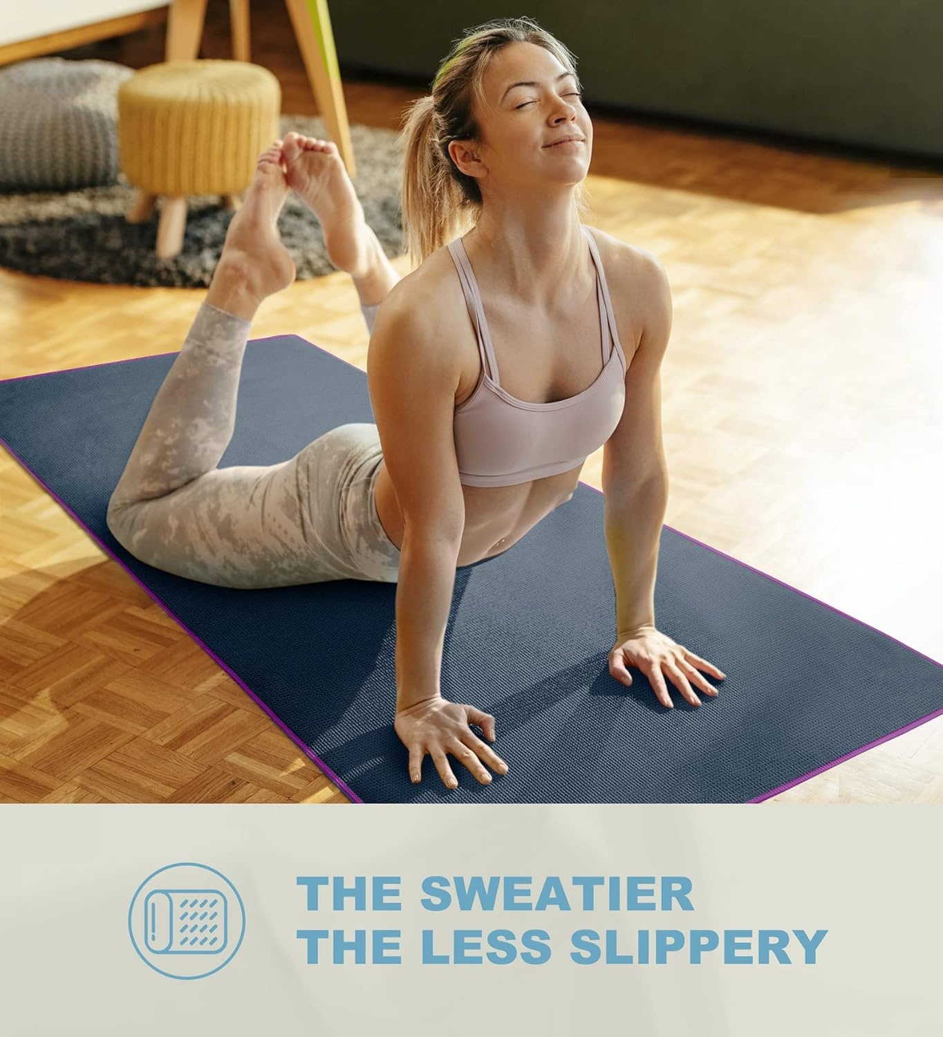 image:imageHeathyoga Hot Yoga Towel Non Slip Microfiber Non Slip Yoga Mat Towel Exclusive Corner Pockets Design DualGrip Sweat Absorbent Perfect for Hot Yoga Bikram Pilates and Yoga MatsCharcoal