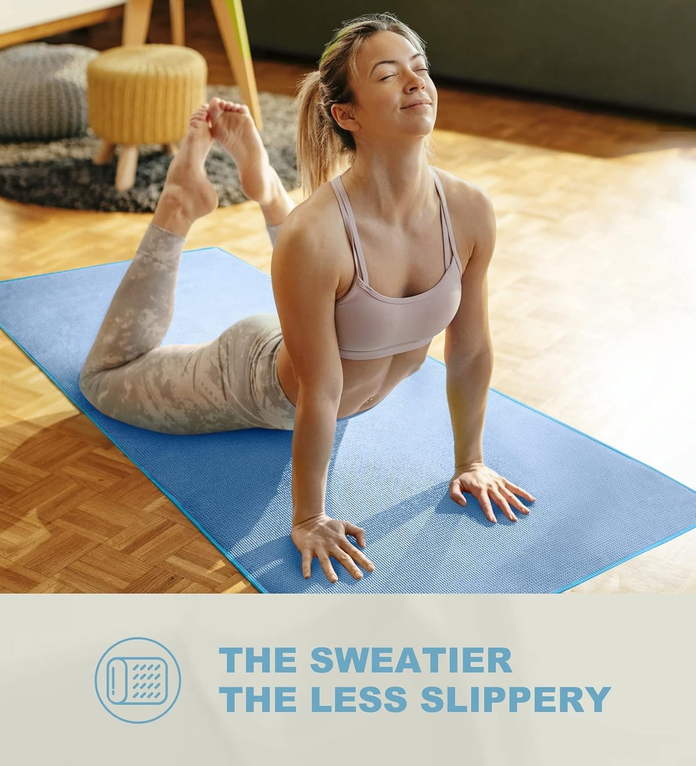 image:imageHeathyoga Hot Yoga Towel Non Slip Microfiber Non Slip Yoga Mat Towel Exclusive Corner Pockets Design DualGrip Sweat Absorbent Perfect for Hot Yoga Bikram Pilates and Yoga MatsBlue