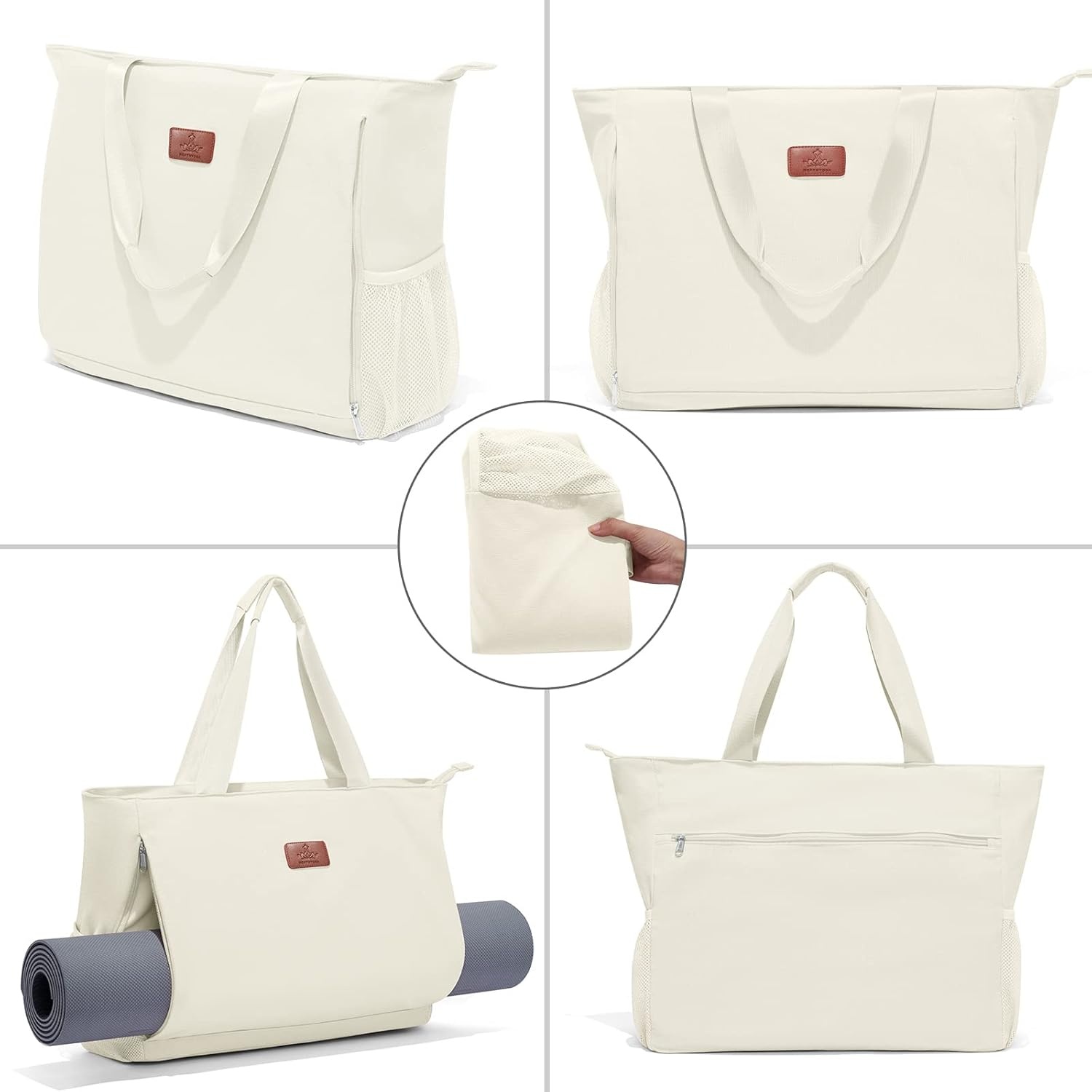 image:imageHeathyoga MultiFunctional Yoga Mat Carrier Gym Tote Bag Large Mat Pocket Womens Workout BagZipperBeige
