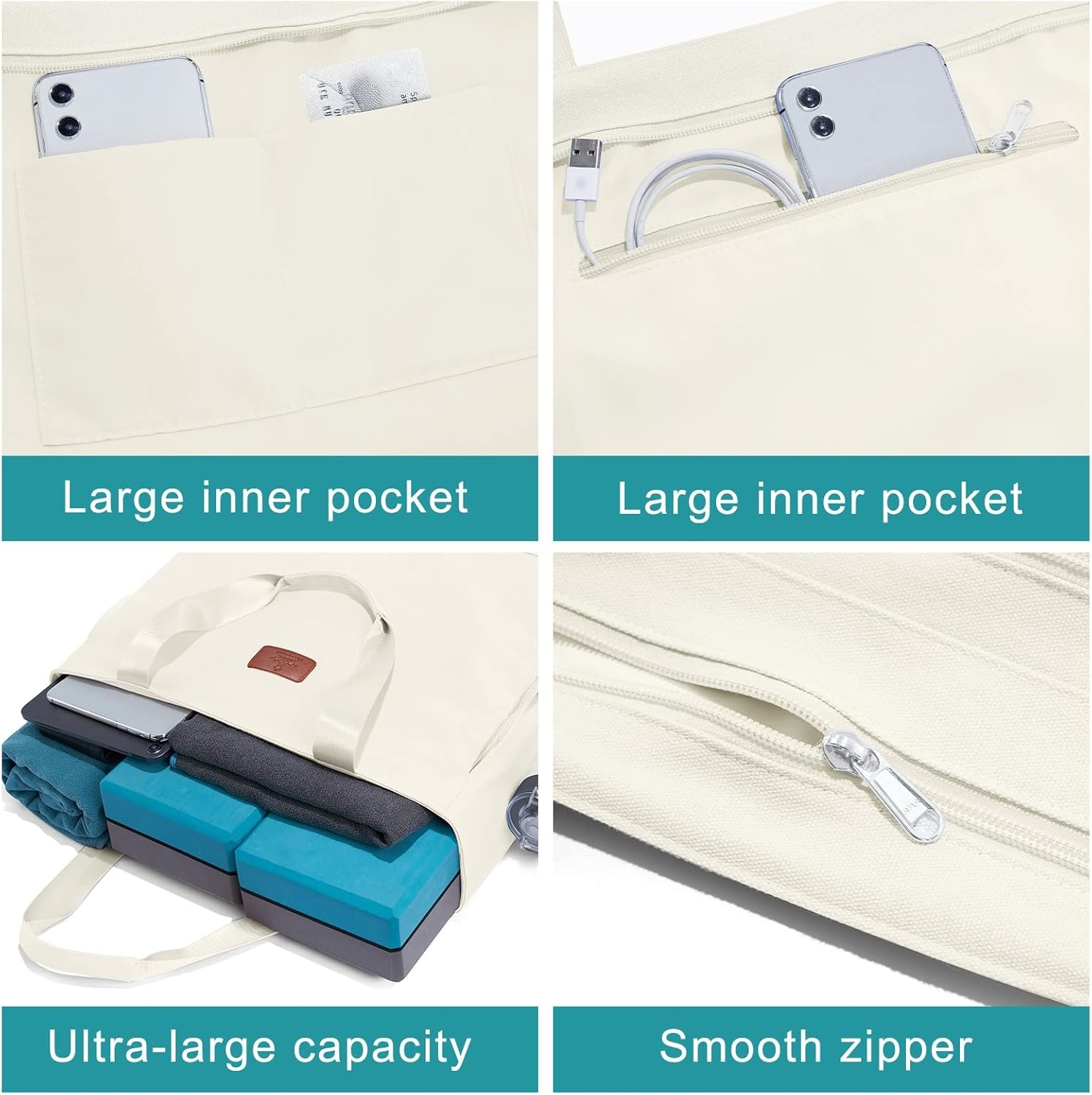 image:imageHeathyoga MultiFunctional Yoga Mat Carrier Gym Tote Bag Large Mat Pocket Womens Workout BagZipperBeige