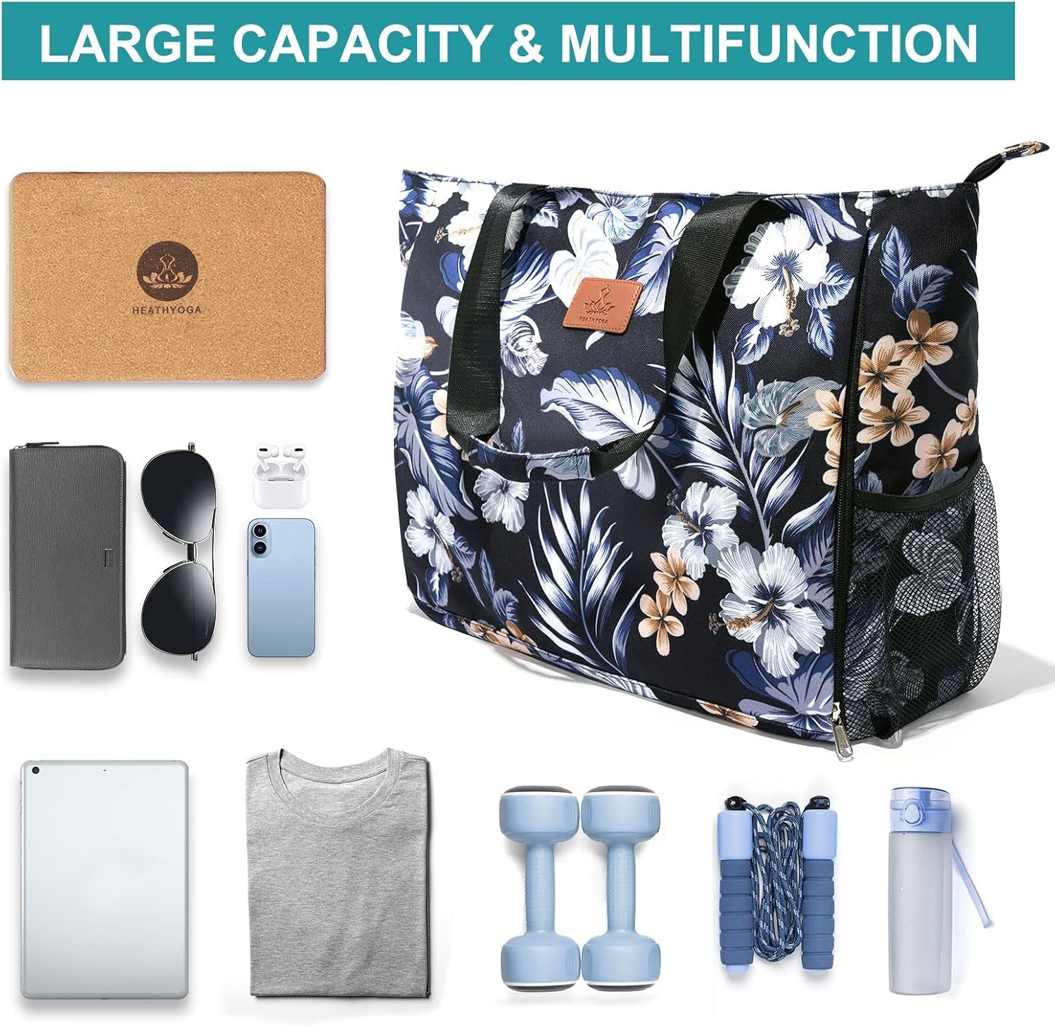 image:imageHeathyoga MultiFunctional Yoga Mat Carrier Gym Tote Bag Large Mat Pocket Womens Workout BagZipperFlowers