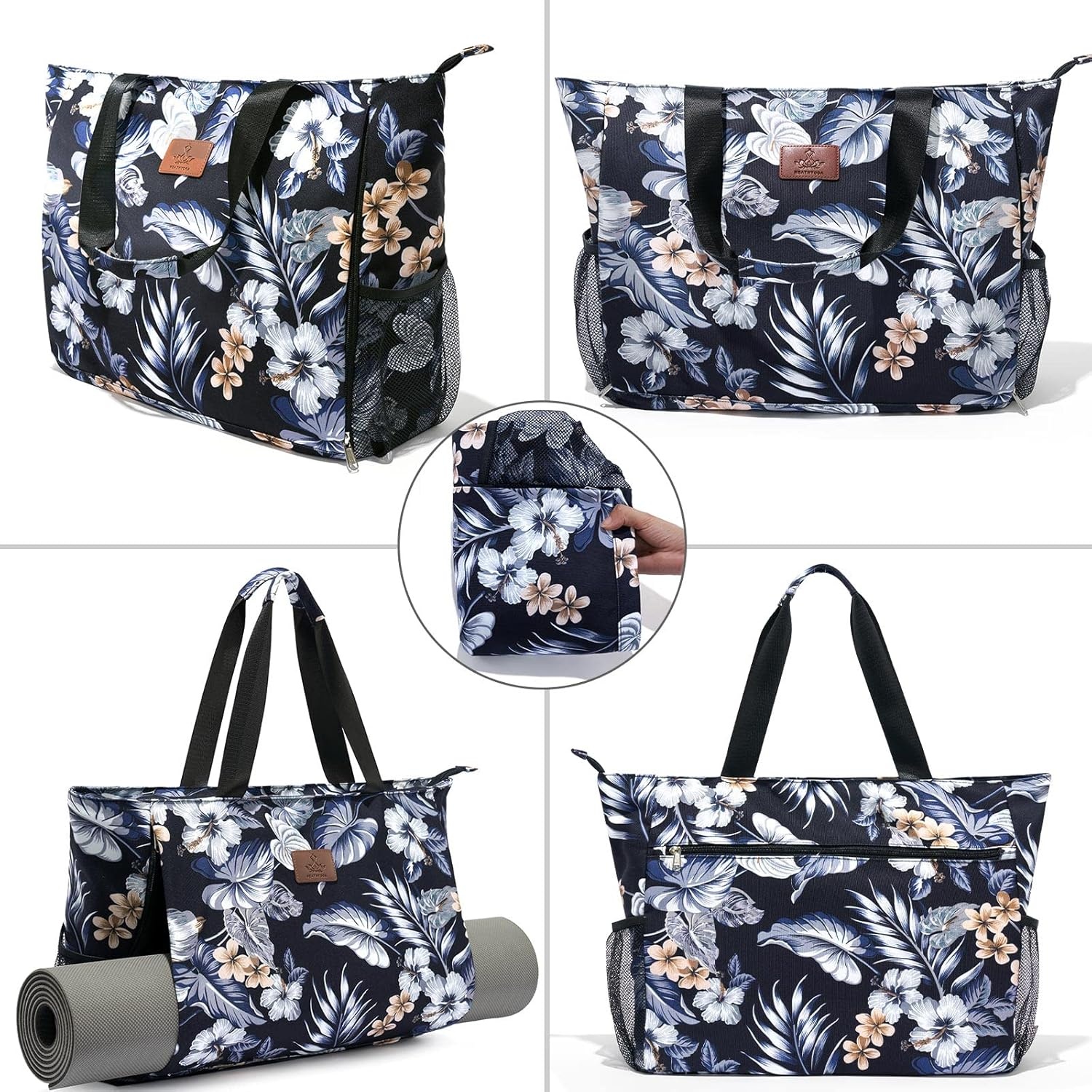 image:imageHeathyoga MultiFunctional Yoga Mat Carrier Gym Tote Bag Large Mat Pocket Womens Workout BagZipperFlowers