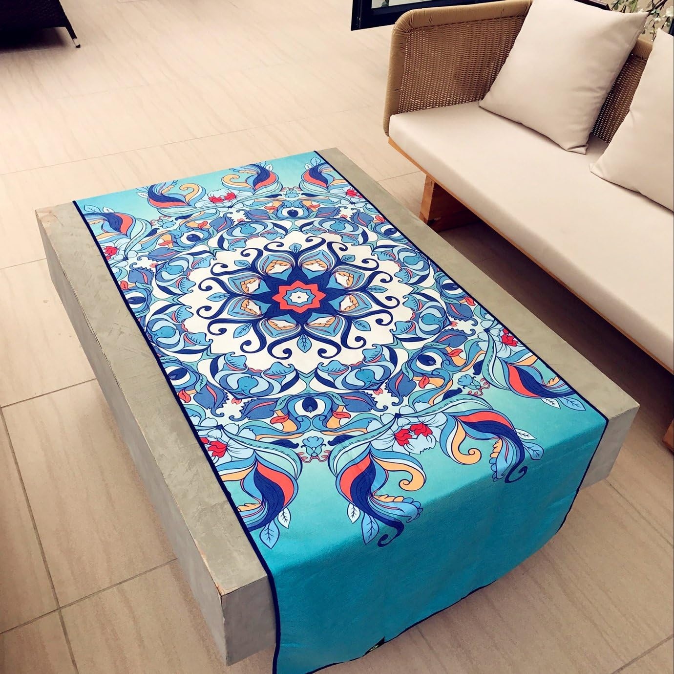 image:imageHeathyoga Non Slip Hot Yoga Towel 100 Microfiber Non Slip Yoga Mat Towel for Hot Yoga Pilates and Fitness Exclusive Corner Pockets Design Free Spray BottleAqua Mandala