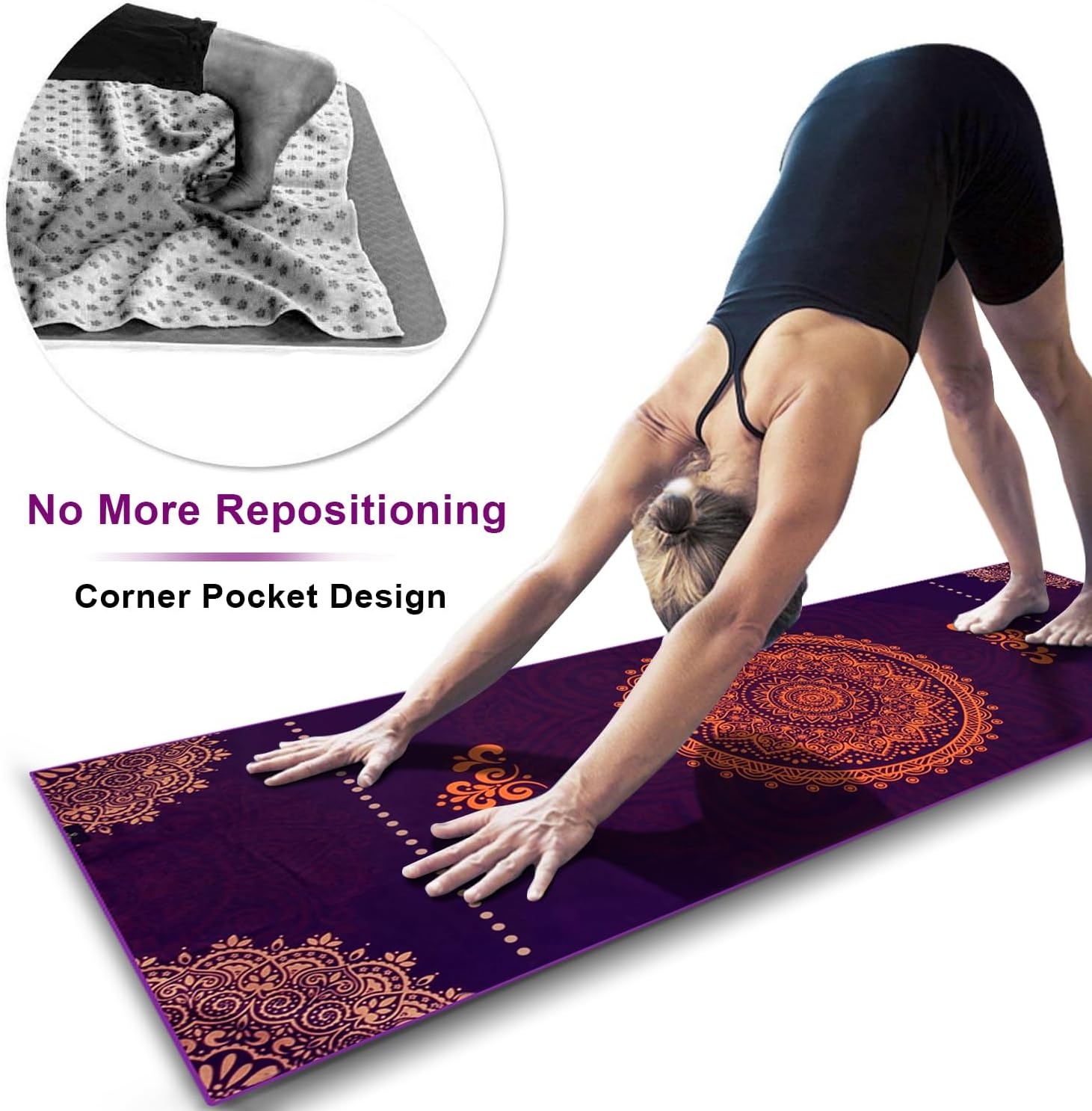 image:imageHeathyoga Non Slip Hot Yoga Towel 100 Microfiber Non Slip Yoga Mat Towel for Hot Yoga Pilates and Fitness Exclusive Corner Pockets Design Free Spray BottleUnity
