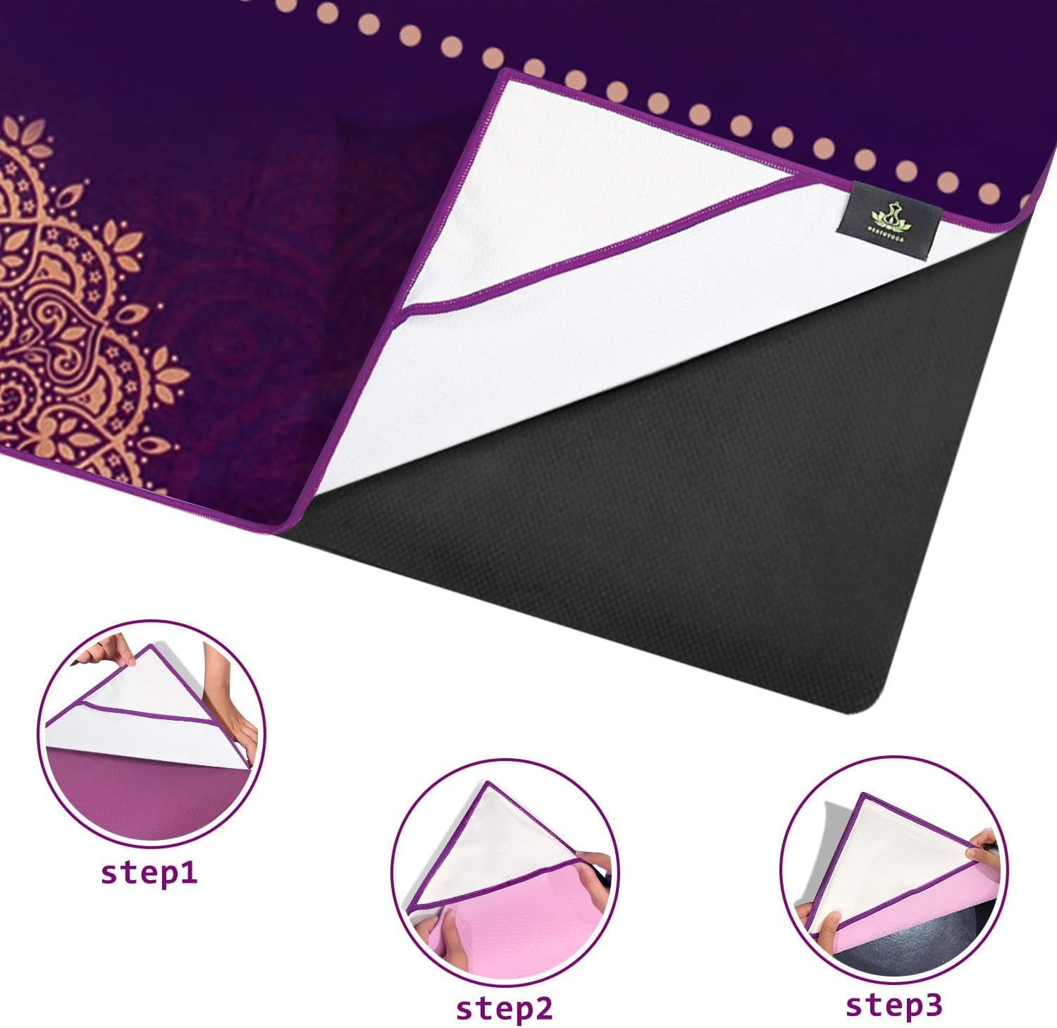 image:imageHeathyoga Non Slip Hot Yoga Towel 100 Microfiber Non Slip Yoga Mat Towel for Hot Yoga Pilates and Fitness Exclusive Corner Pockets Design Free Spray BottleUnity