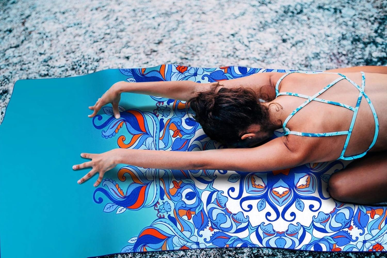 image:imageHeathyoga Non Slip Hot Yoga Towel 100 Microfiber Non Slip Yoga Mat Towel for Hot Yoga Pilates and Fitness Exclusive Corner Pockets Design Free Spray BottleAqua Mandala