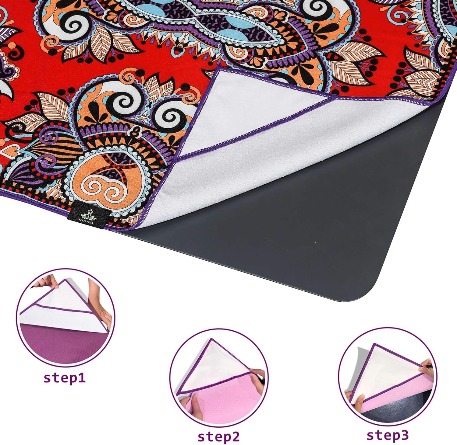 image:imageHeathyoga Non Slip Hot Yoga Towel 100 Microfiber Non Slip Yoga Mat Towel for Hot Yoga Pilates and Fitness Exclusive Corner Pockets Design Free Spray BottleAncient Secret