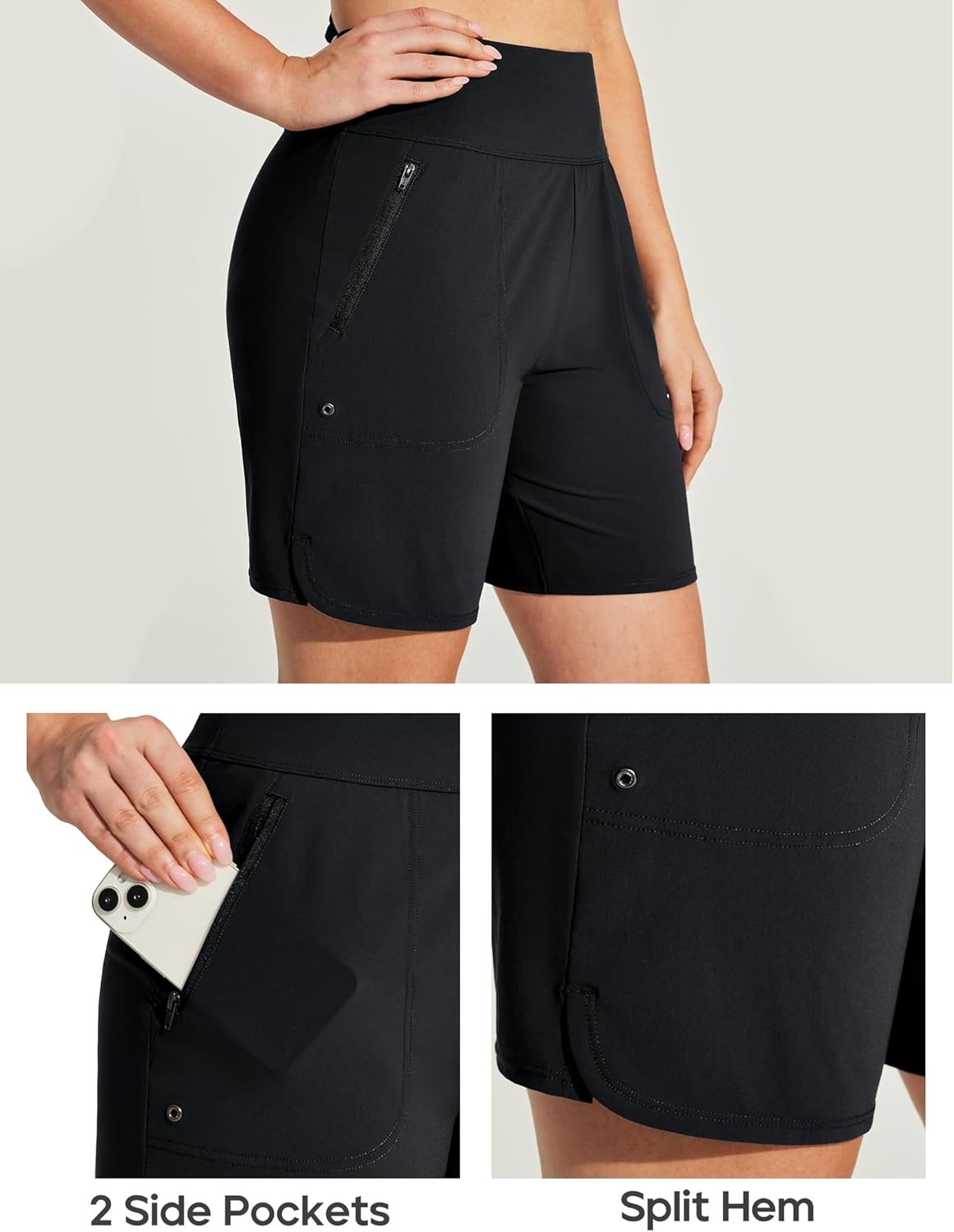 image:imageHeathyoga 7 Swim Board Shorts Women Strechy High Waisted Beach Shorts for Women with Liner Quick Dry Bathing Suit BottomsBlack