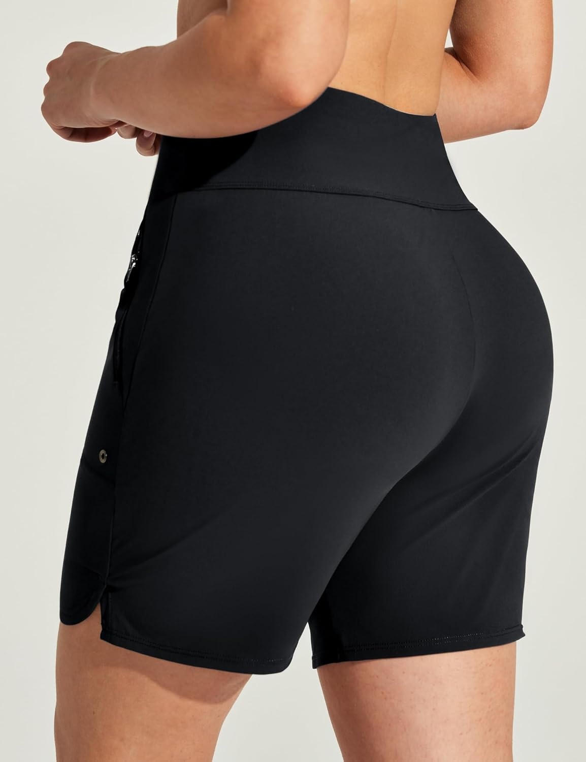 image:imageHeathyoga 7 Swim Board Shorts Women Strechy High Waisted Beach Shorts for Women with Liner Quick Dry Bathing Suit BottomsBlack
