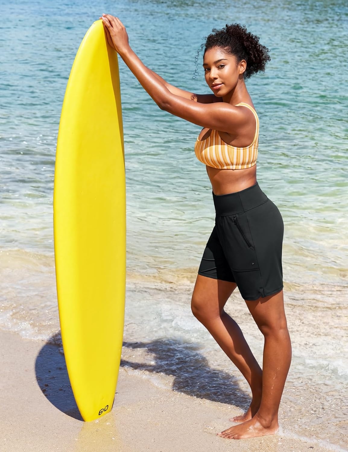 image:imageHeathyoga 7 Swim Board Shorts Women Strechy High Waisted Beach Shorts for Women with Liner Quick Dry Bathing Suit BottomsBlack