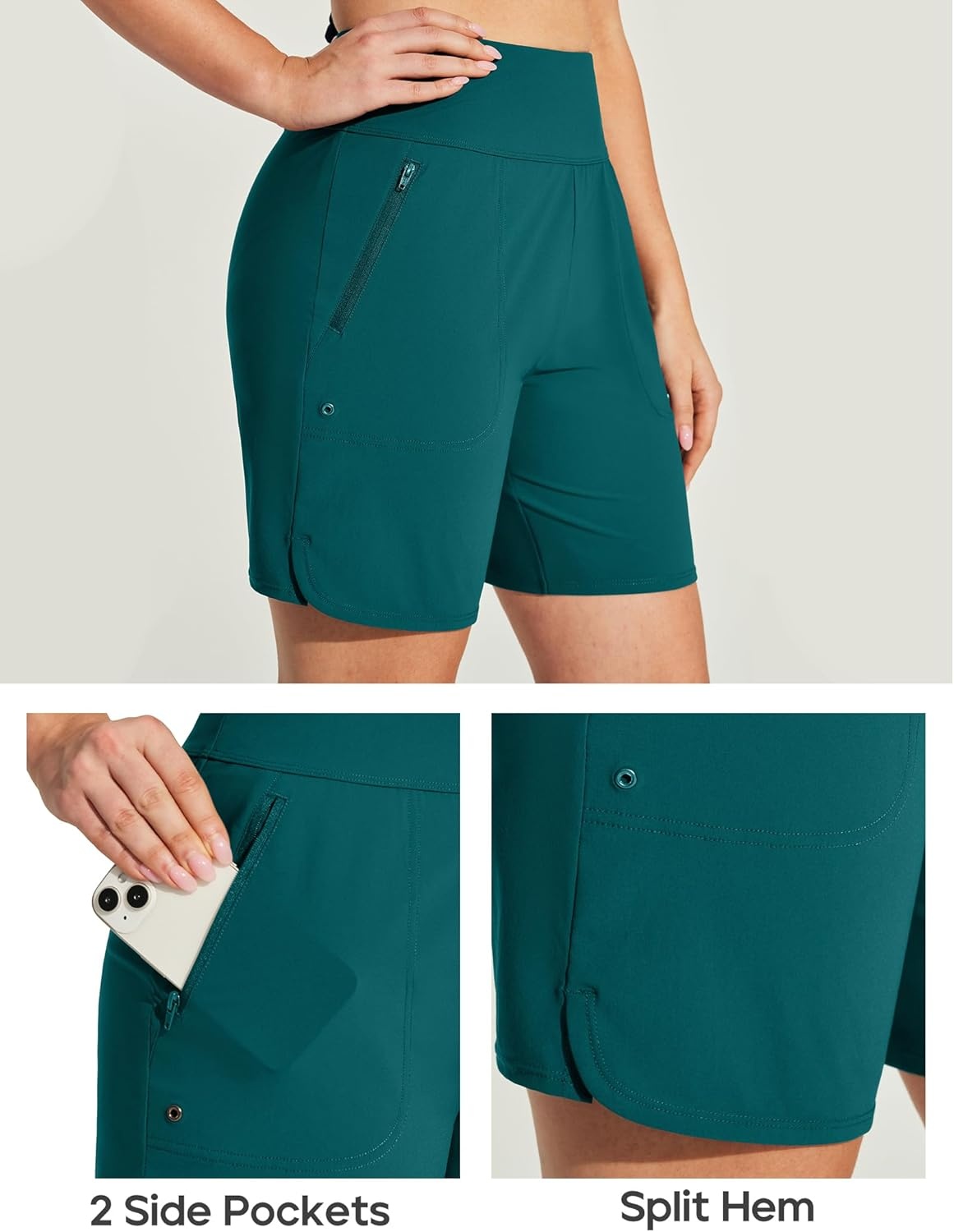 image:imageHeathyoga 7 Swim Board Shorts Women Strechy High Waisted Beach Shorts for Women with Liner Quick Dry Bathing Suit BottomsForest Green