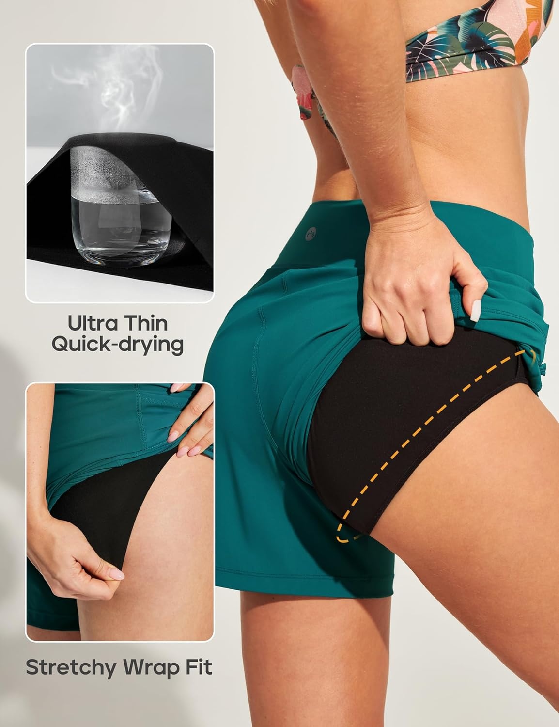 image:imageHeathyoga 7 Swim Board Shorts Women Strechy High Waisted Beach Shorts for Women with Liner Quick Dry Bathing Suit BottomsForest Green