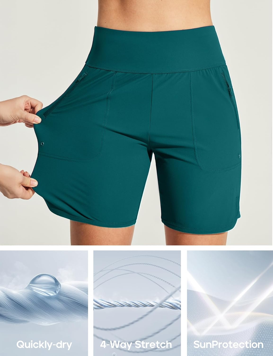 image:imageHeathyoga 7 Swim Board Shorts Women Strechy High Waisted Beach Shorts for Women with Liner Quick Dry Bathing Suit BottomsForest Green