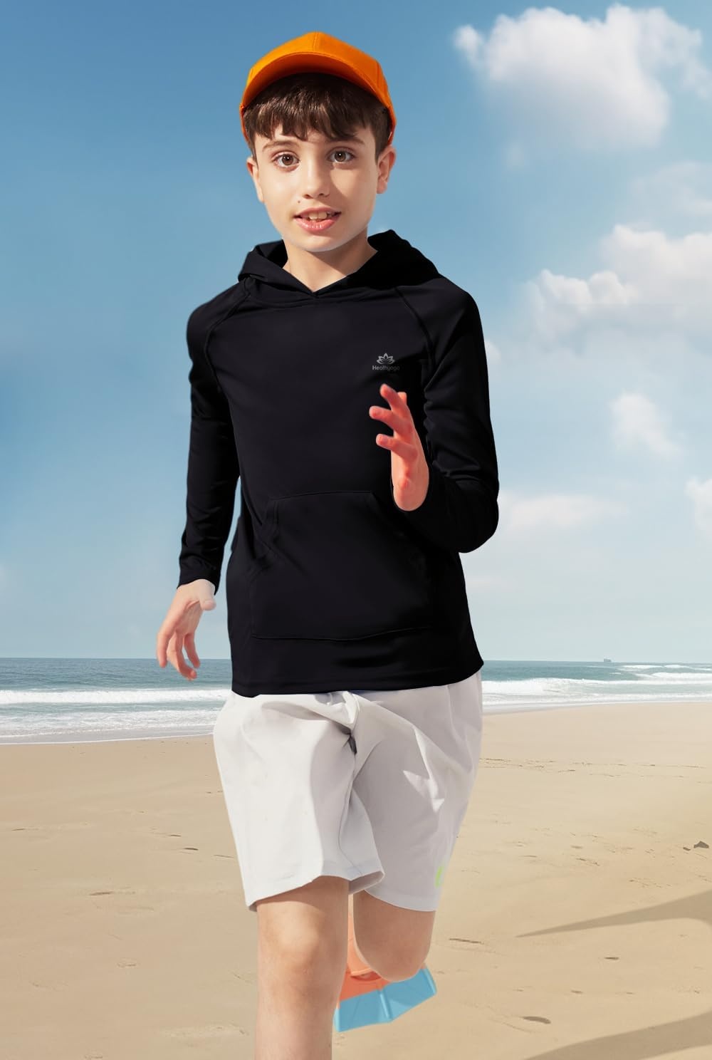 image:imageHeathyoga Rash Guard for Boys Swim Shirt UPF 50 UV Sun Protection Hooded Fishing Shirt with Pocket for Toddler KidHoodie Black