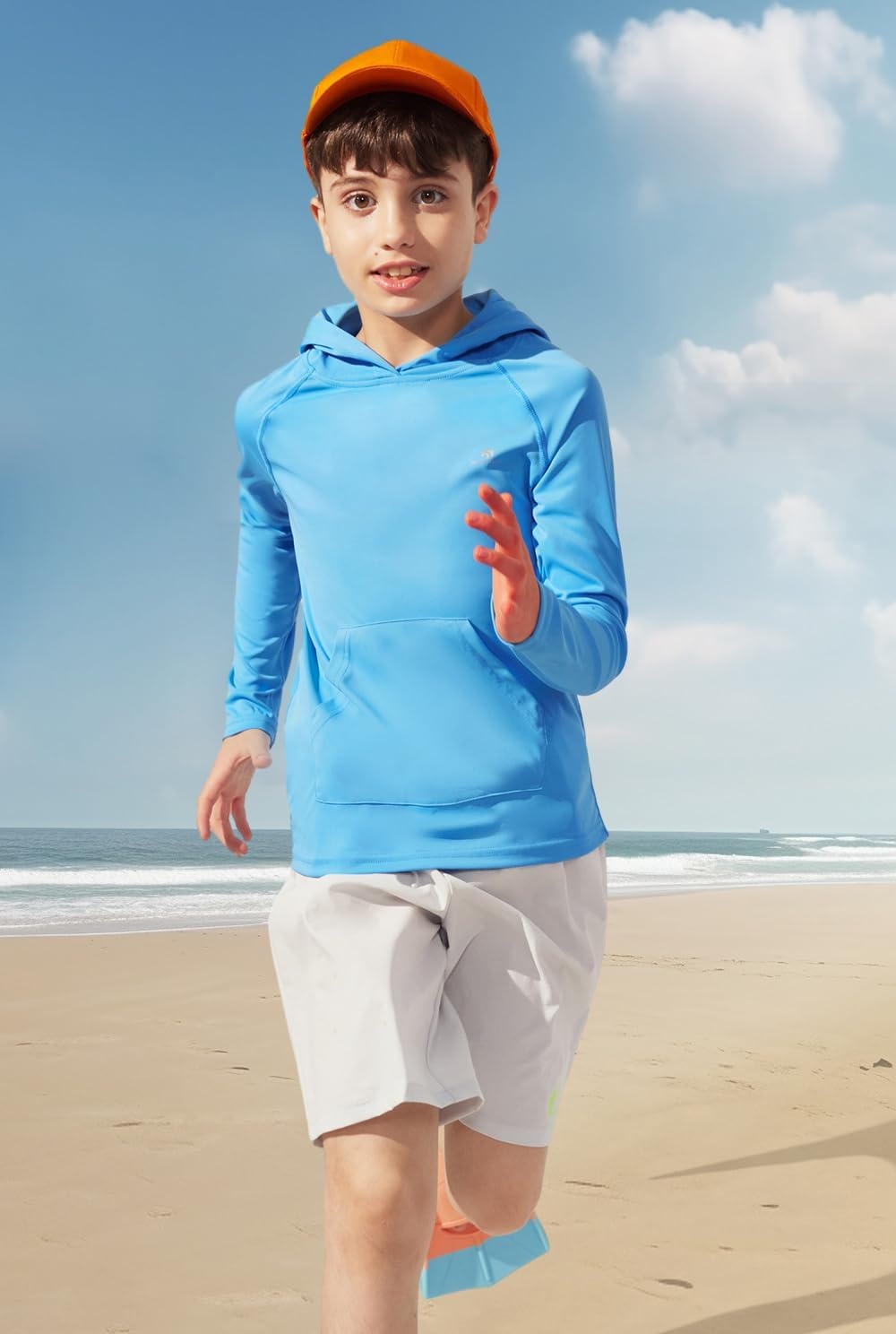 image:imageHeathyoga Rash Guard for Boys Swim Shirt UPF 50 UV Sun Protection Hooded Fishing Shirt with Pocket for Toddler KidHoodie Blue