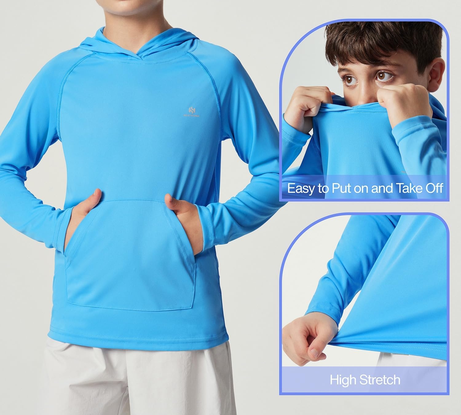 image:imageHeathyoga Rash Guard for Boys Swim Shirt UPF 50 UV Sun Protection Hooded Fishing Shirt with Pocket for Toddler KidHoodie Blue