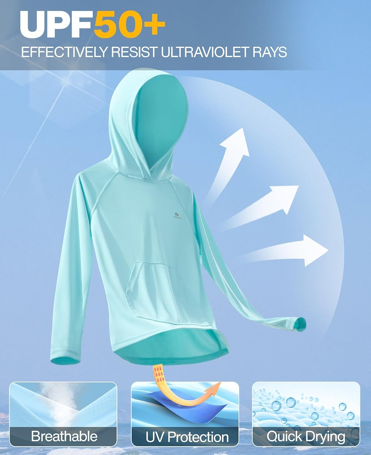 image:imageHeathyoga Rash Guard for Boys Swim Shirt UPF 50 UV Sun Protection Hooded Fishing Shirt with Pocket for Toddler KidHoodie Green