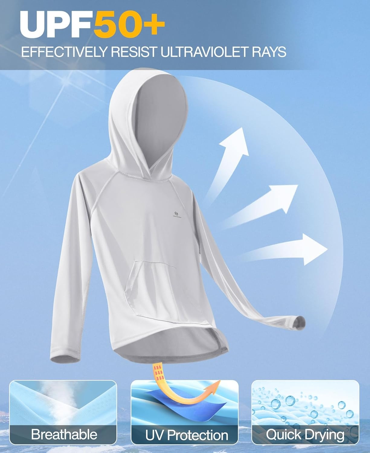 image:imageHeathyoga Rash Guard for Boys Swim Shirt UPF 50 UV Sun Protection Hooded Fishing Shirt with Pocket for Toddler KidHoodie Grey