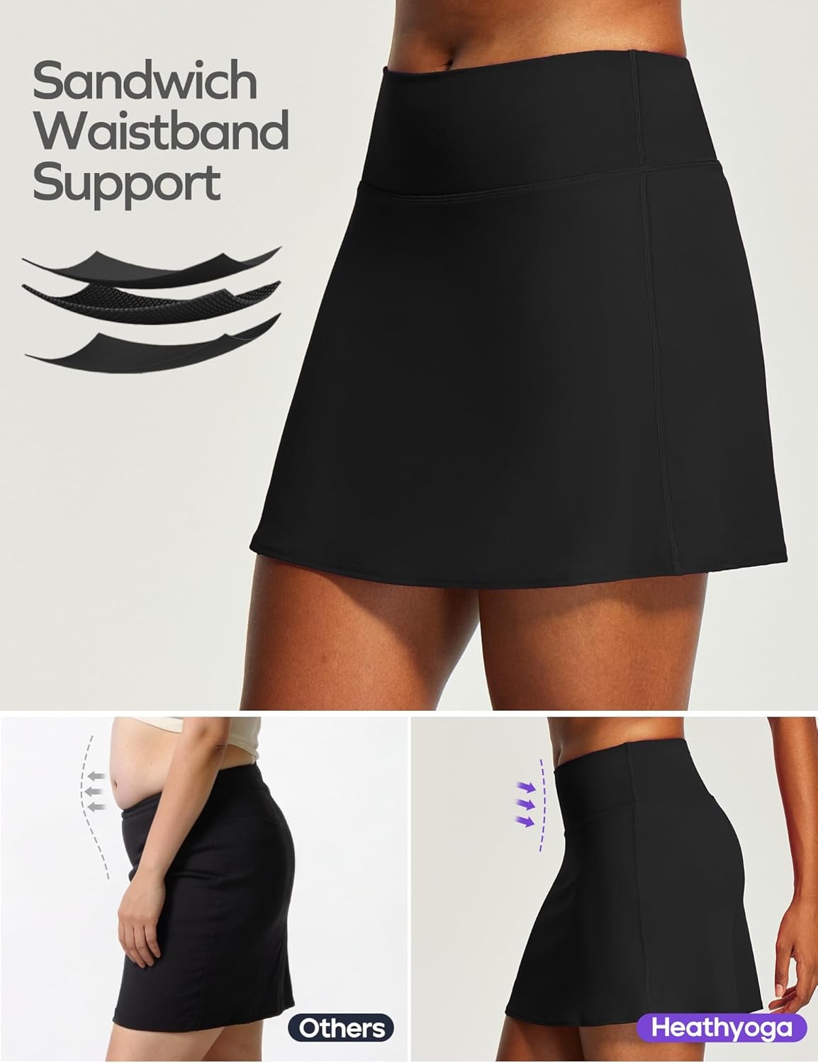 image:imageHeathyoga 15 Tennis Skirt for Women Tummy Control Tennis Skirts for Women A Line Athletic Skorts for Woman with PocketsBlack