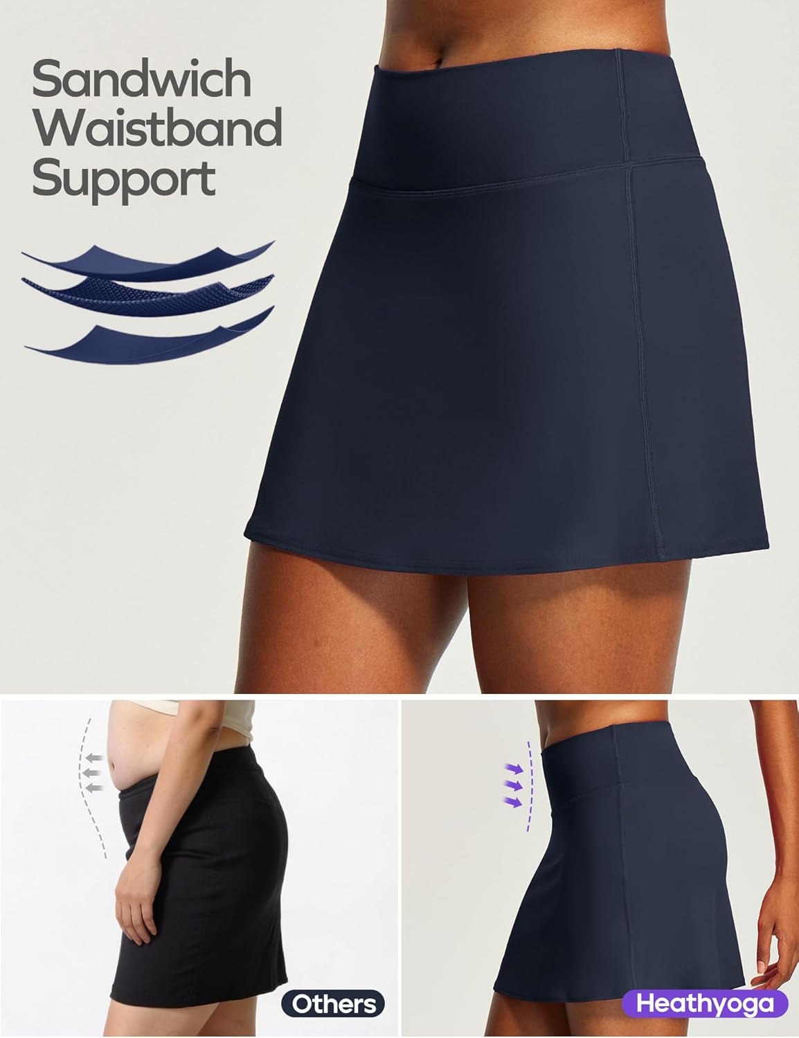 image:imageHeathyoga 15 Tennis Skirt for Women Tummy Control Tennis Skirts for Women A Line Athletic Skorts for Woman with PocketsBlue