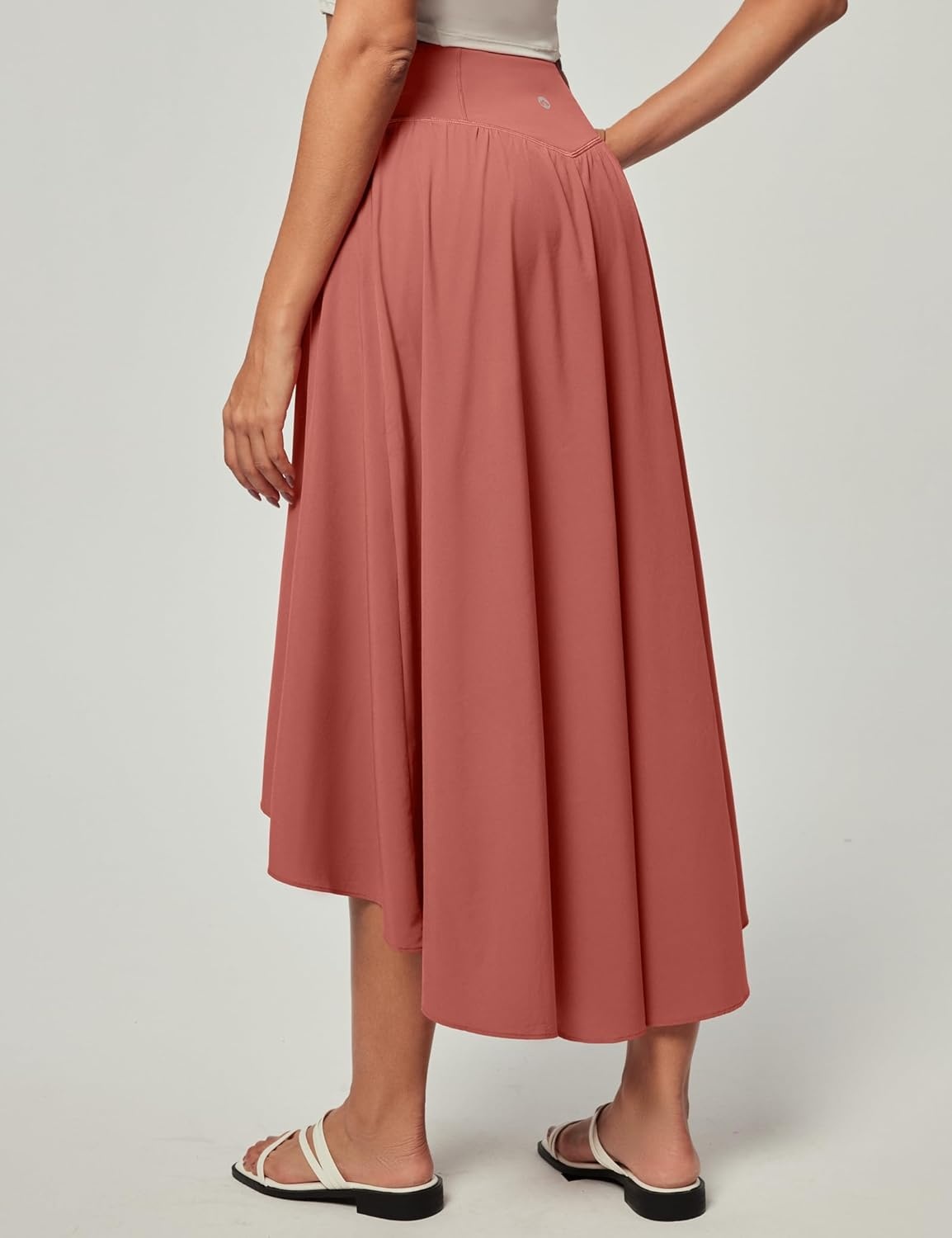 image:imageHeathyoga High Waist Wrap Skirt with Shorts Flowy Skirts for Women Trendy Summer Ruffle High Low Maxi Skirt with SlitCoral