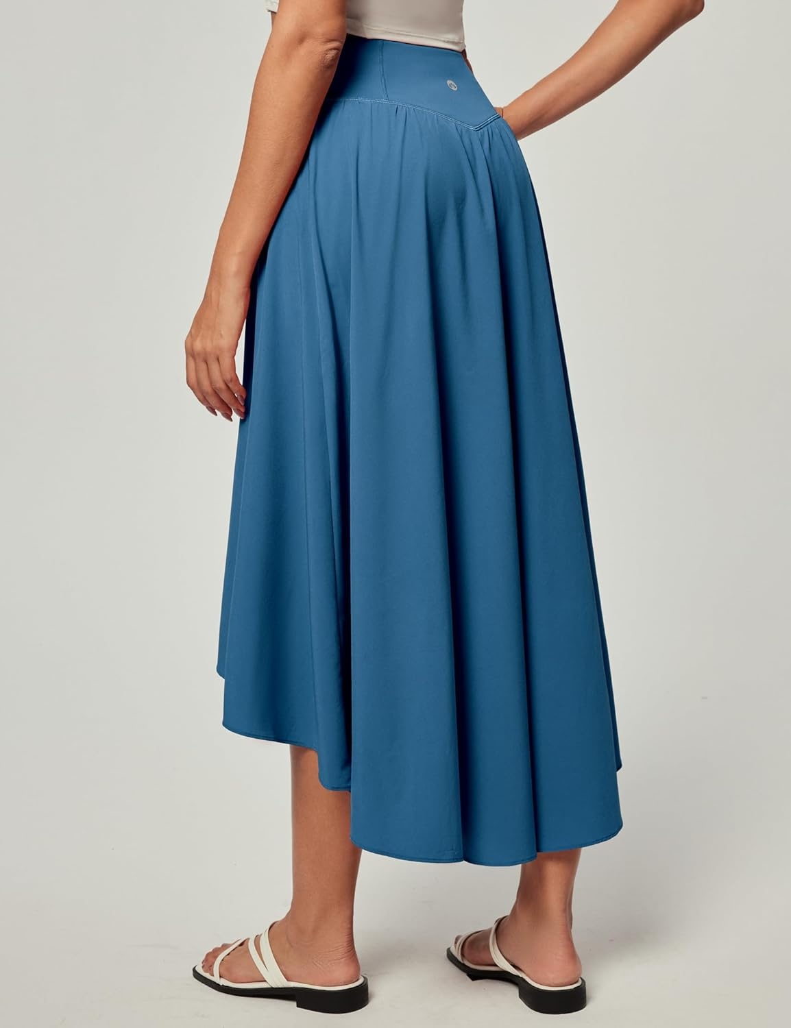 image:imageHeathyoga High Waist Wrap Skirt with Shorts Flowy Skirts for Women Trendy Summer Ruffle High Low Maxi Skirt with SlitIndigo