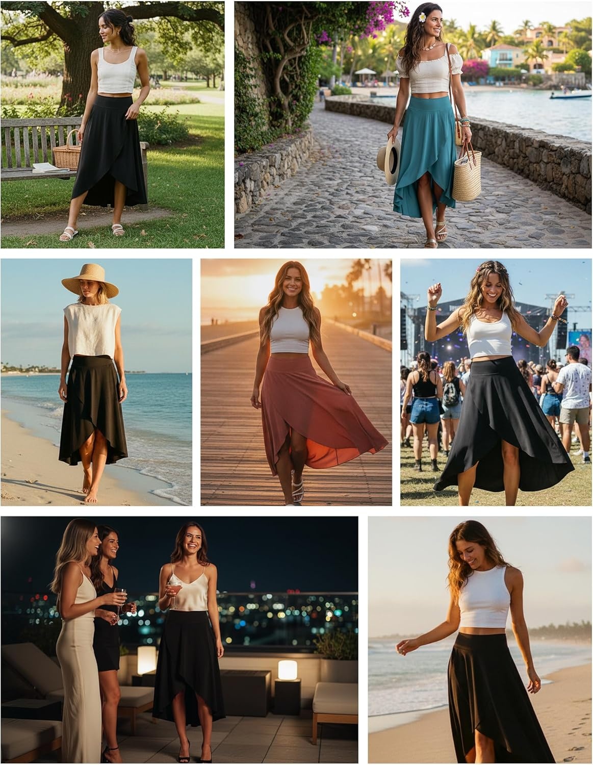 image:imageHeathyoga High Waist Wrap Skirt with Shorts Flowy Skirts for Women Trendy Summer Ruffle High Low Maxi Skirt with SlitWhite