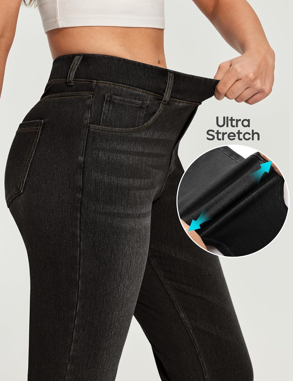 image:imageHeathyoga Straight Leg Jeans for Women Stretchy Pull On High Waisted Sweatpant Jeans Women Trendy Bootcut Jean Denim PantsClassic Black Whisker