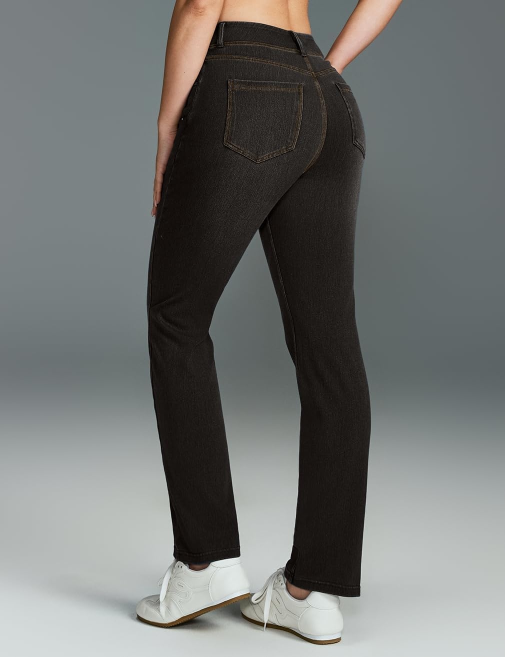 image:imageHeathyoga Straight Leg Jeans for Women Stretchy Pull On High Waisted Sweatpant Jeans Women Trendy Bootcut Jean Denim PantsClassic Black Whisker