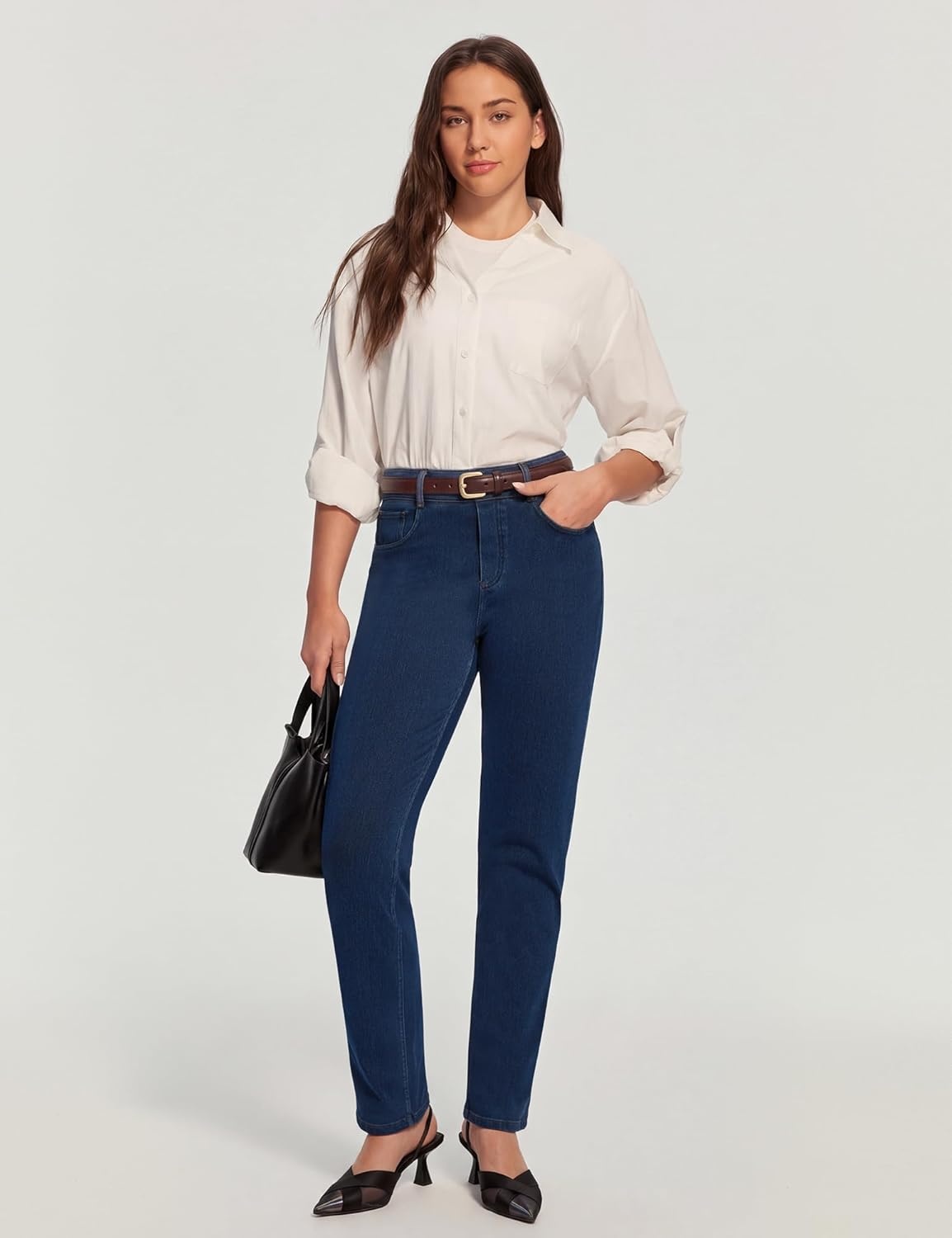 image:imageHeathyoga Straight Leg Jeans for Women Stretchy Pull On High Waisted Sweatpant Jeans Women Trendy Bootcut Jean Denim PantsDark Blue