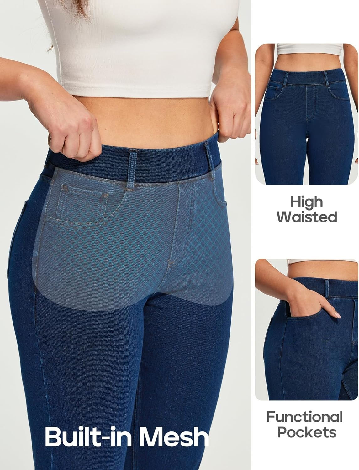 image:imageHeathyoga Straight Leg Jeans for Women Stretchy Pull On High Waisted Sweatpant Jeans Women Trendy Bootcut Jean Denim PantsDark Blue