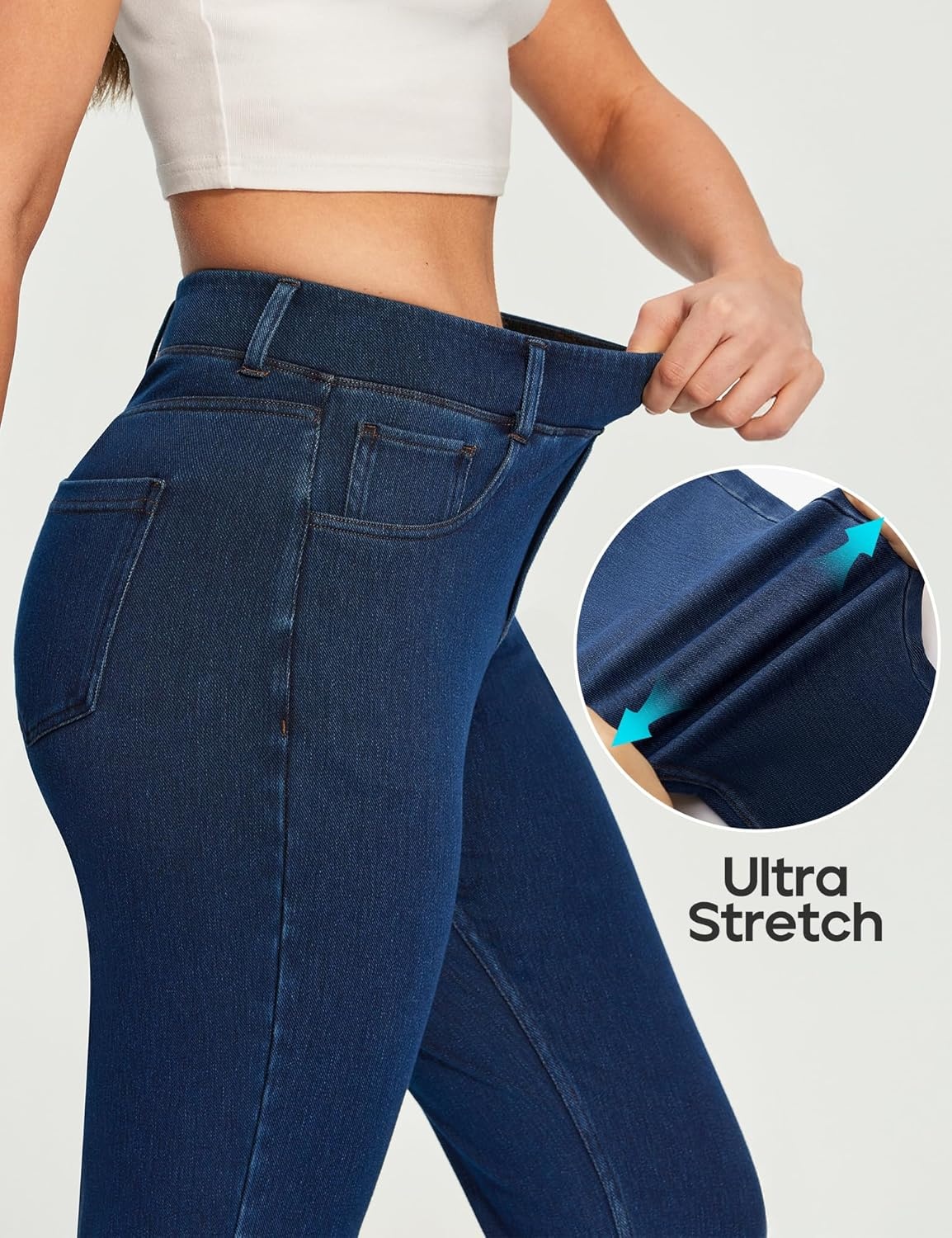 image:imageHeathyoga Straight Leg Jeans for Women Stretchy Pull On High Waisted Sweatpant Jeans Women Trendy Bootcut Jean Denim PantsDark Blue