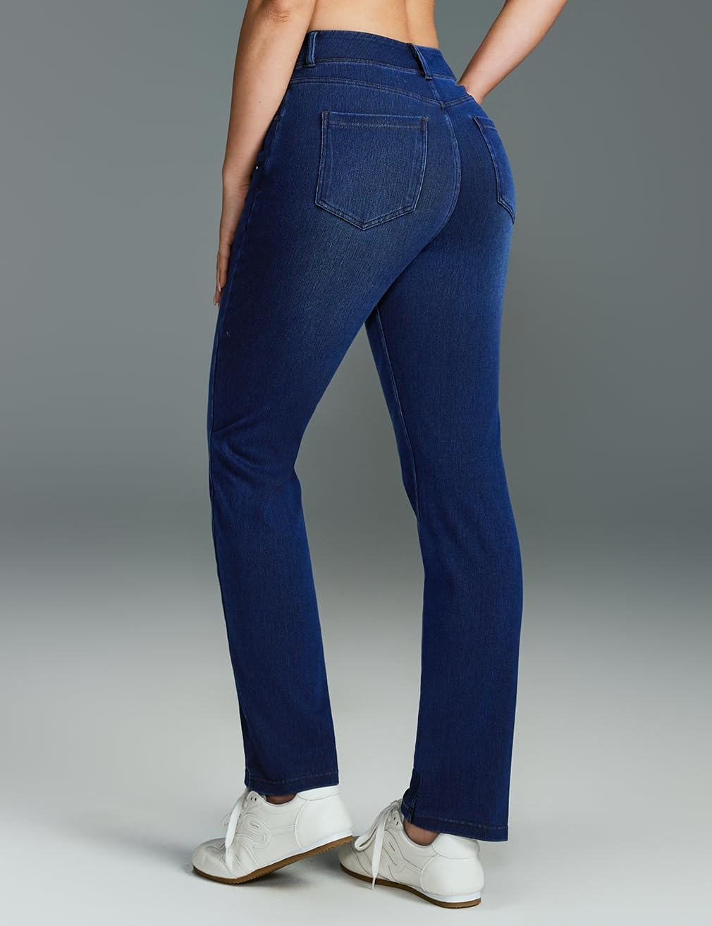 image:imageHeathyoga Straight Leg Jeans for Women Stretchy Pull On High Waisted Sweatpant Jeans Women Trendy Bootcut Jean Denim PantsDark Blue Whisker