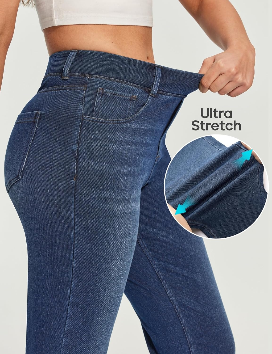 image:imageHeathyoga Straight Leg Jeans for Women Stretchy Pull On High Waisted Sweatpant Jeans Women Trendy Bootcut Jean Denim PantsDark Blue Whisker