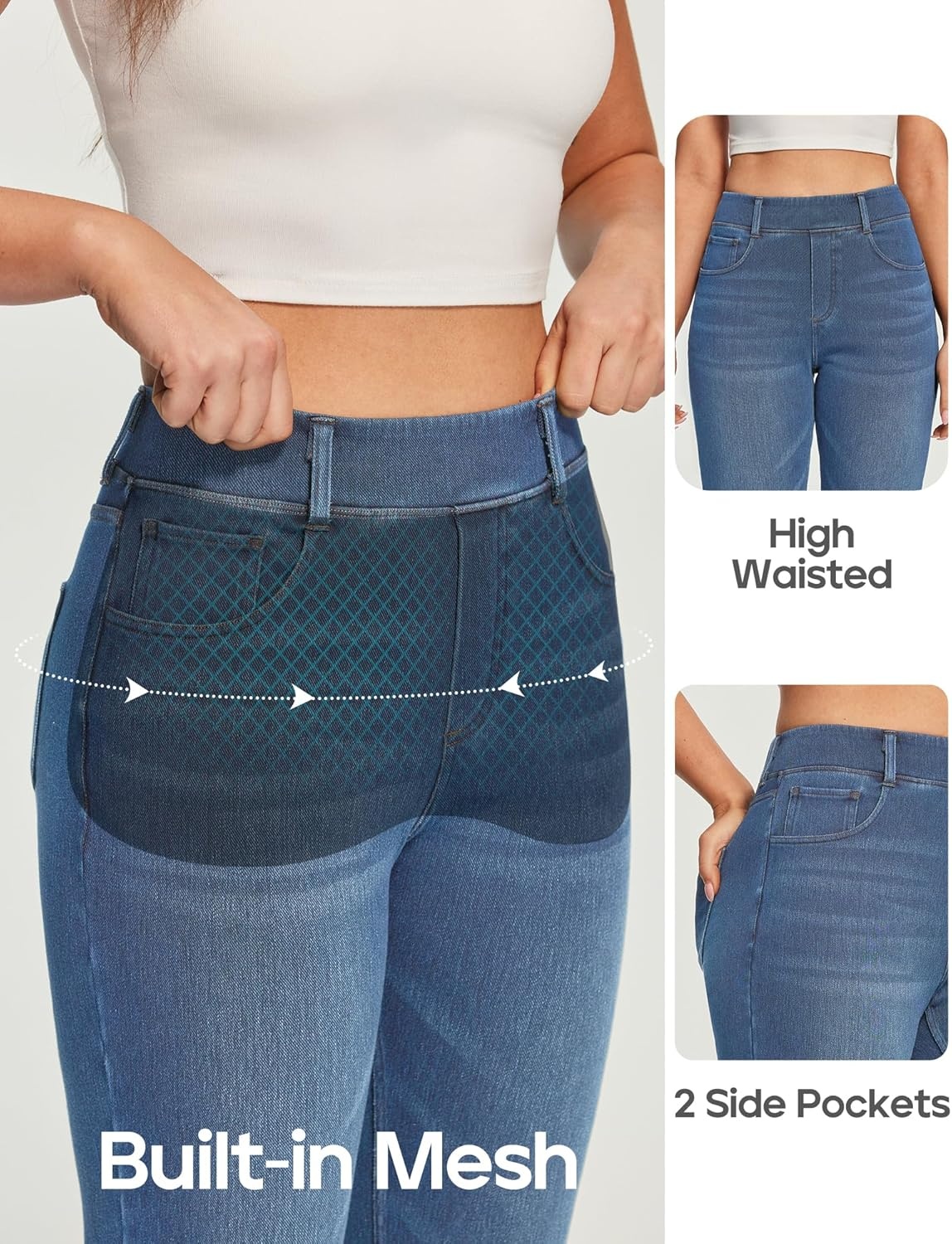 image:imageHeathyoga Straight Leg Jeans for Women Stretchy Pull On High Waisted Sweatpant Jeans Women Trendy Bootcut Jean Denim PantsLight Blue Whisker