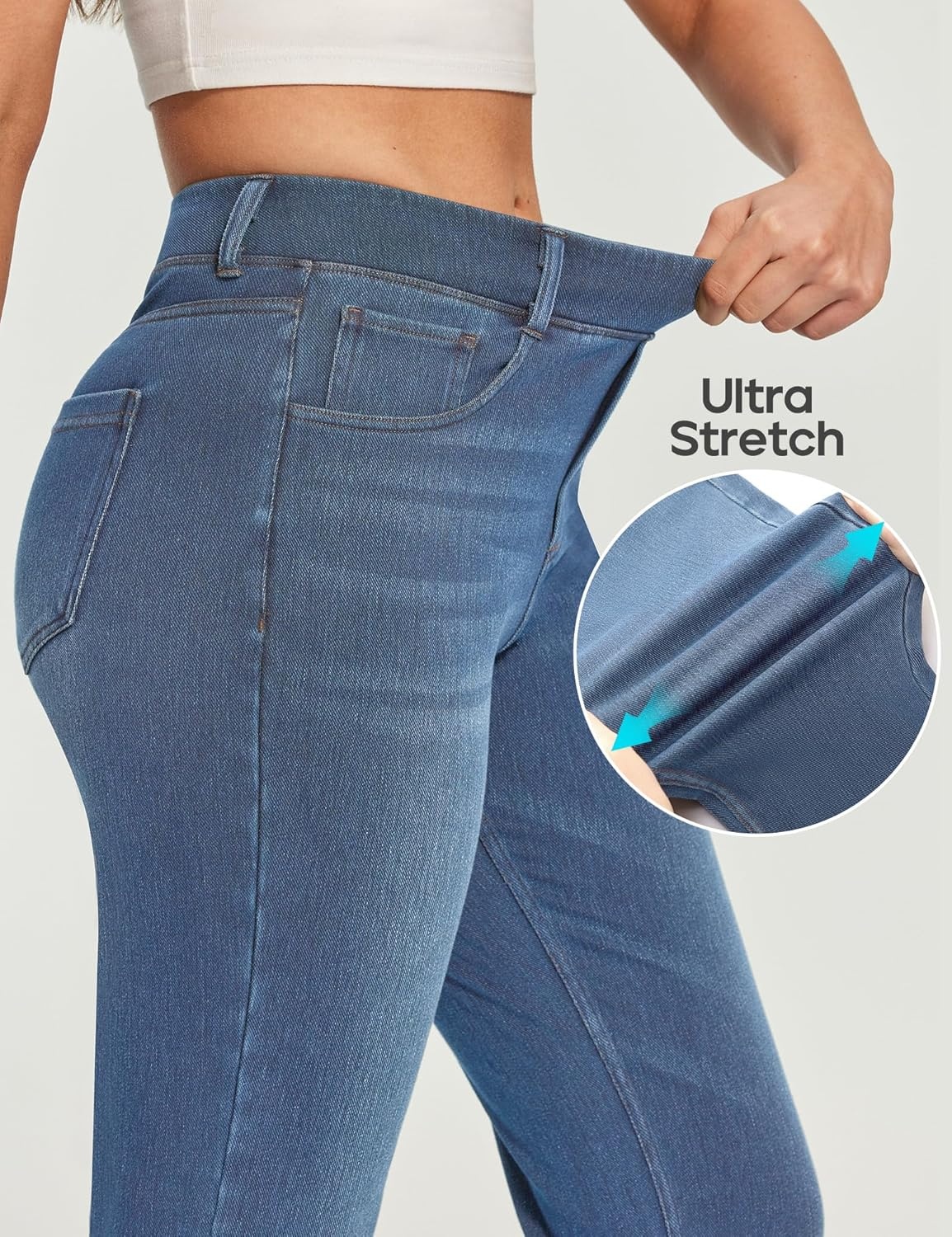image:imageHeathyoga Straight Leg Jeans for Women Stretchy Pull On High Waisted Sweatpant Jeans Women Trendy Bootcut Jean Denim PantsLight Blue Whisker