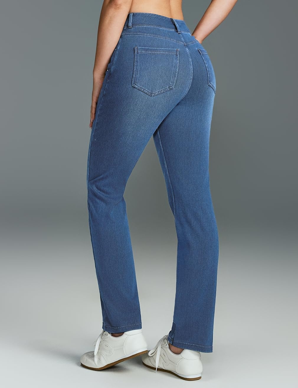 image:imageHeathyoga Straight Leg Jeans for Women Stretchy Pull On High Waisted Sweatpant Jeans Women Trendy Bootcut Jean Denim PantsLight Blue Whisker