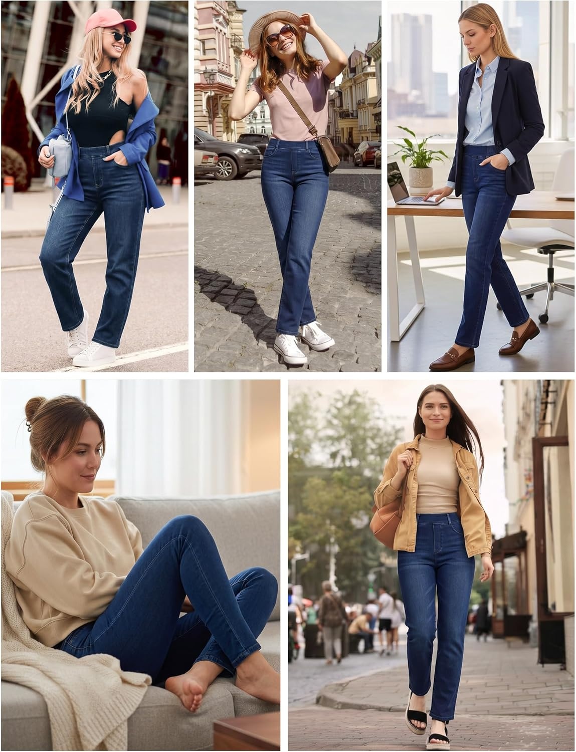 image:imageHeathyoga Straight Leg Jeans for Women Stretchy Pull On High Waisted Sweatpant Jeans Women Trendy Bootcut Jean Denim PantsLight Blue Whisker