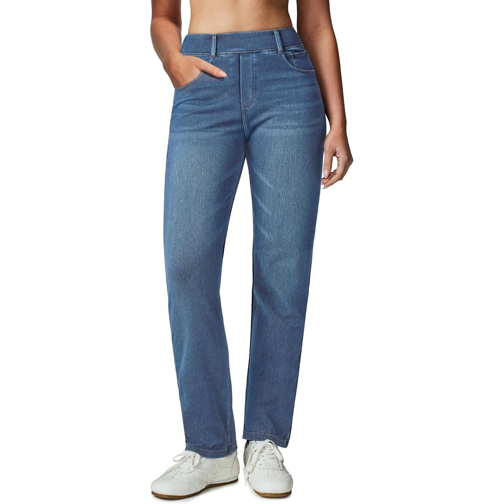image:imageHeathyoga Straight Leg Jeans for Women Stretchy Pull On High Waisted Sweatpant Jeans Women Trendy Bootcut Jean Denim PantsLight Blue Whisker
