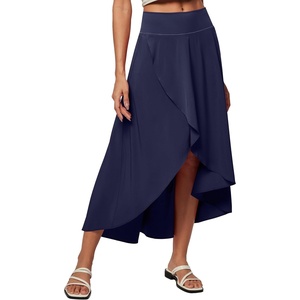 image:imageHeathyoga High Waist Wrap Skirt with Shorts Flowy Skirts for Women Trendy Summer Ruffle High Low Maxi Skirt with SlitDark Blue
