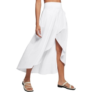 image:imageHeathyoga High Waist Wrap Skirt with Shorts Flowy Skirts for Women Trendy Summer Ruffle High Low Maxi Skirt with SlitWhite
