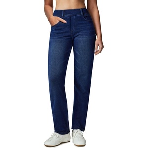 image:imageHeathyoga Straight Leg Jeans for Women Stretchy Pull On High Waisted Sweatpant Jeans Women Trendy Bootcut Jean Denim PantsDark Blue Whisker