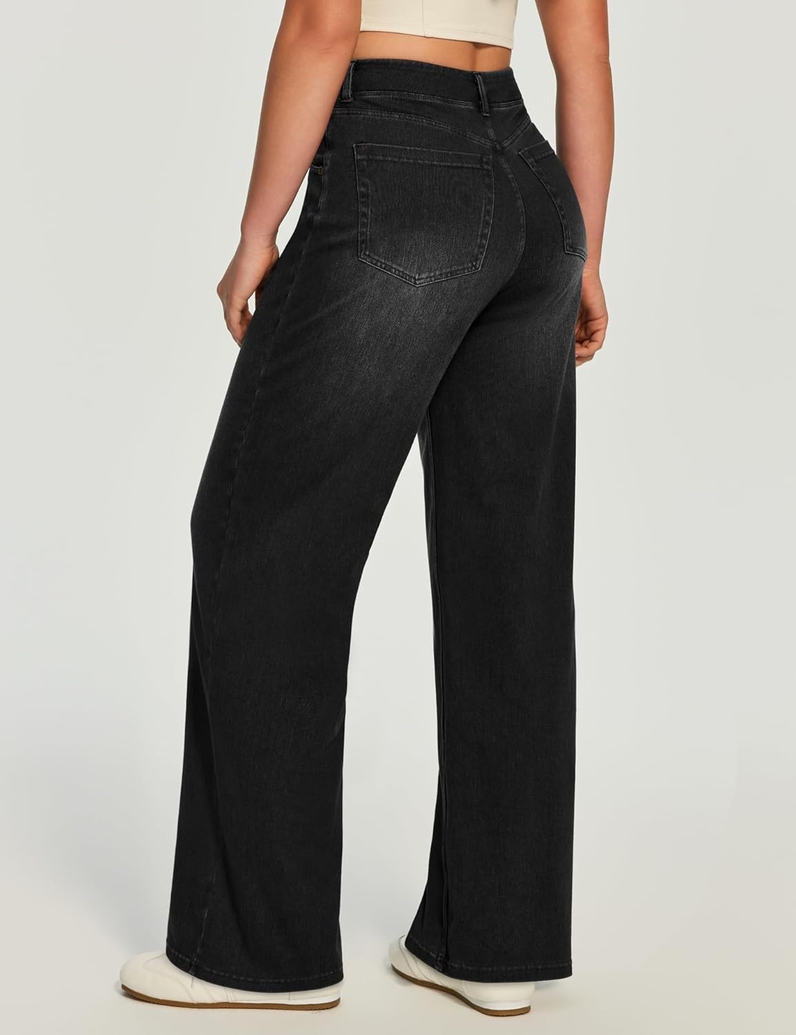 image:imageHeathyoga Wide Leg Jeans for Women Trendy Stretchy High Waisted Pull On Baggy Jeans for Women Denim Pants Sweatpant JeanBlack Wash