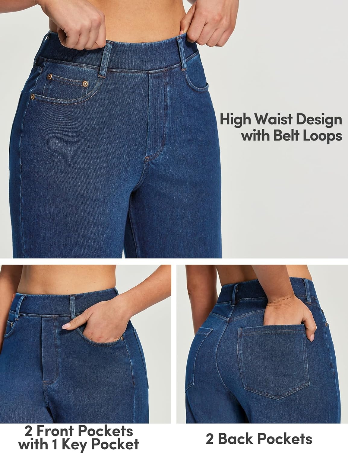 image:imageHeathyoga Wide Leg Jeans for Women Trendy Stretchy High Waisted Pull On Baggy Jeans for Women Denim Pants Sweatpant JeanLight Blue