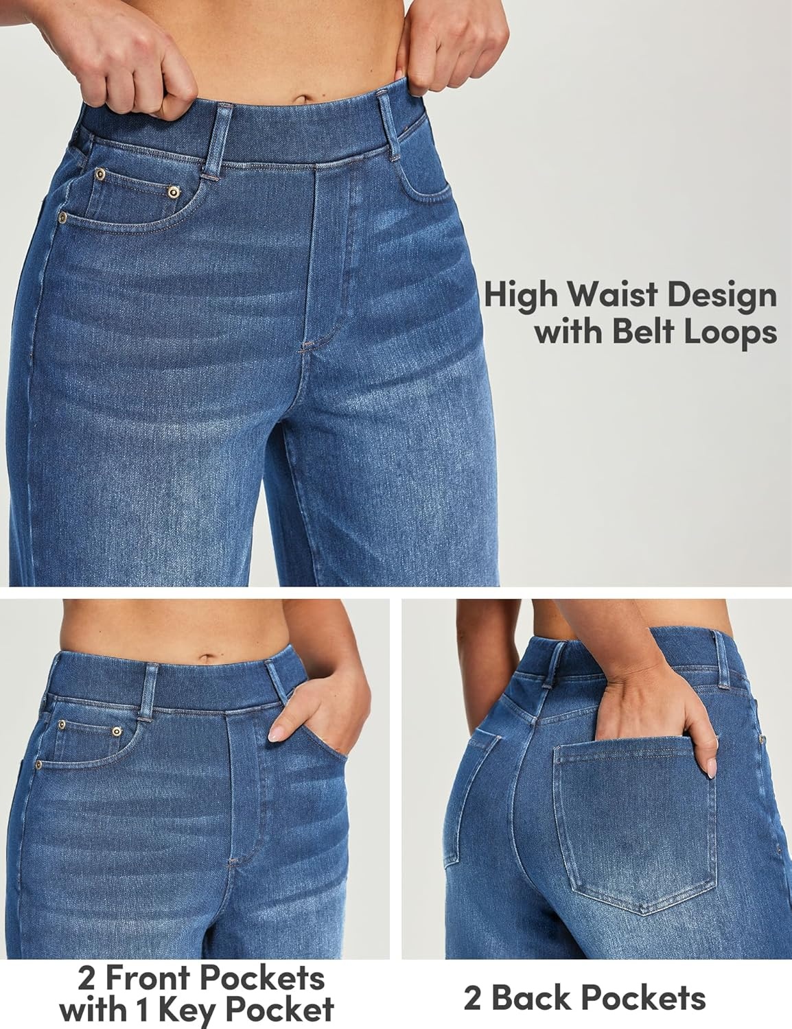 image:imageHeathyoga Wide Leg Jeans for Women Trendy Stretchy High Waisted Pull On Baggy Jeans for Women Denim Pants Sweatpant JeanLight Blue Wash