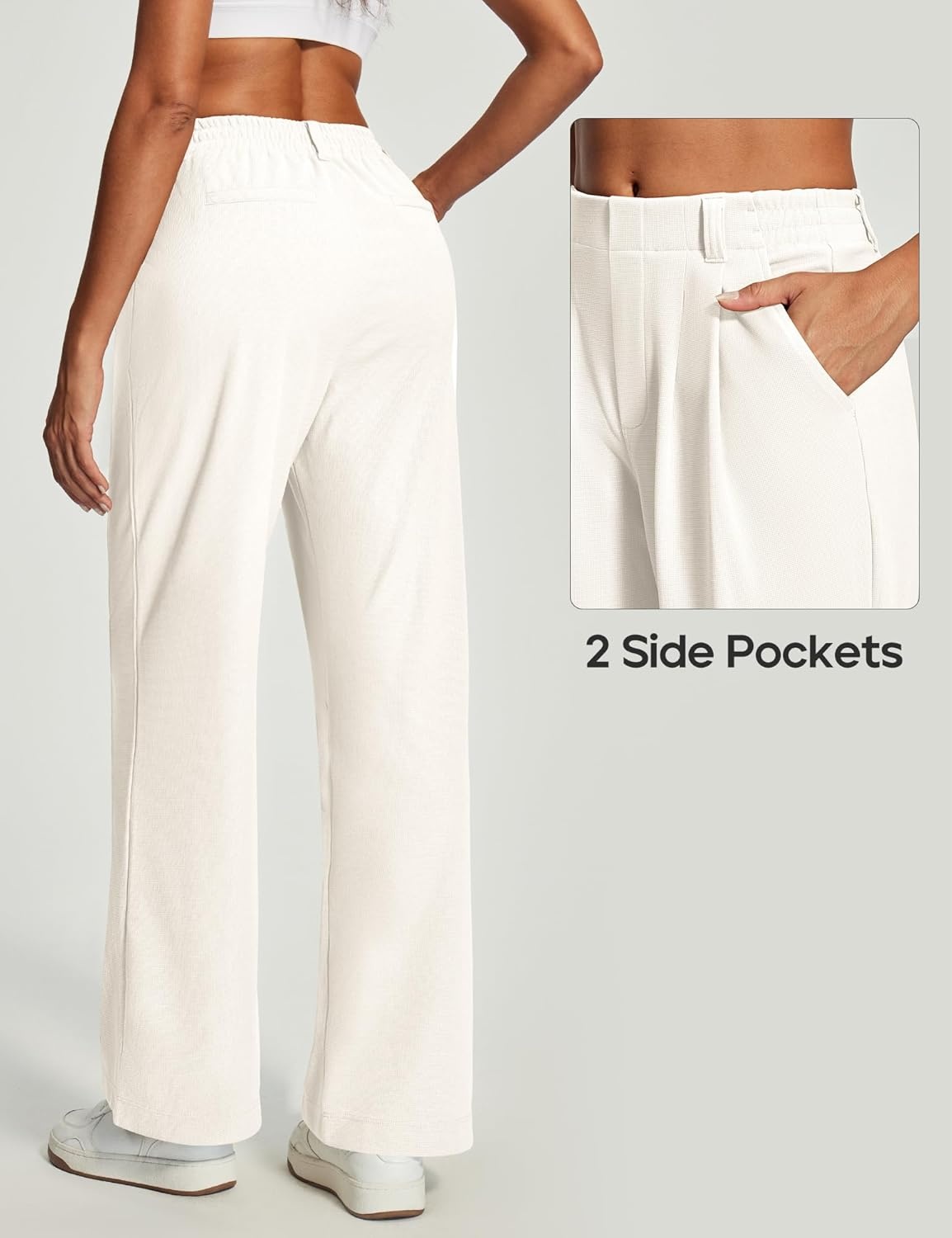 image:imageHeathyoga Wide Leg Stretchy Work Pants Women Pull on Dress Pants High Waisted Business Casual Trousers Slacks for WomenBone